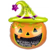 Шар фольгированный тыква в шляпе на Хэллоуин