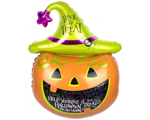 Шар фольгированный тыква в шляпе на Хэллоуин